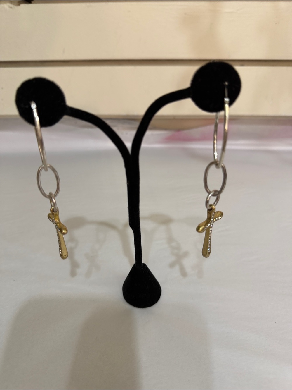 Gold Cross Dangle Hoop Earrings - Women Jewelry